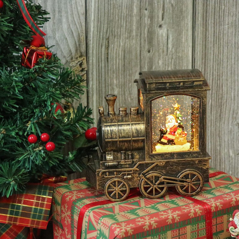 GenSwin Christmas Snow Globe Lantern Train Water Swirling Glitter with 6H Timer  Musical LED Lighted Battery Operated Santa Claus Scene for Christmas Home Decoration and Gift(Copper) - Image 3